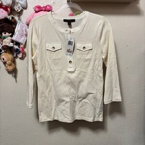 NWT Lauren Ralph Lauren Henley 3/4 Sleeve in Crème Size Medium